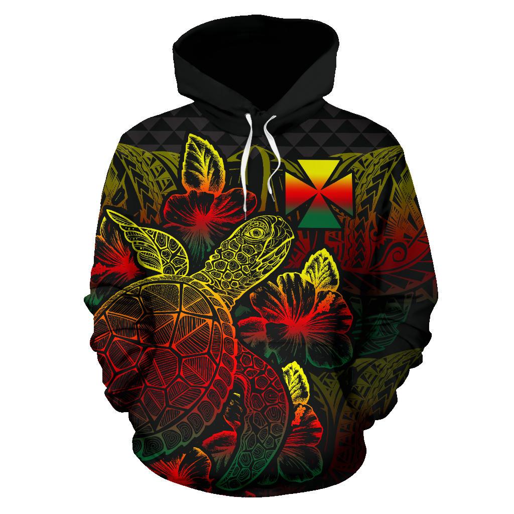 Wallis nd Futuna Polynesian Hoodie Turtle Hibiscus Reggae - Polynesian Pride