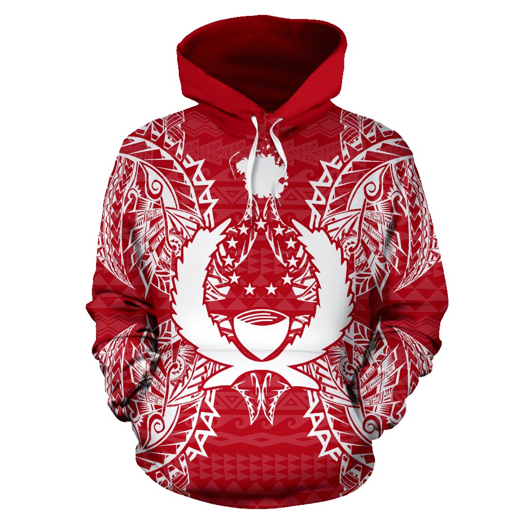 Pohnpei Polynesian ll Over Hoodie Map Red White - Polynesian Pride