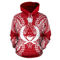 Pohnpei Polynesian ll Over Hoodie Map Red White - Polynesian Pride