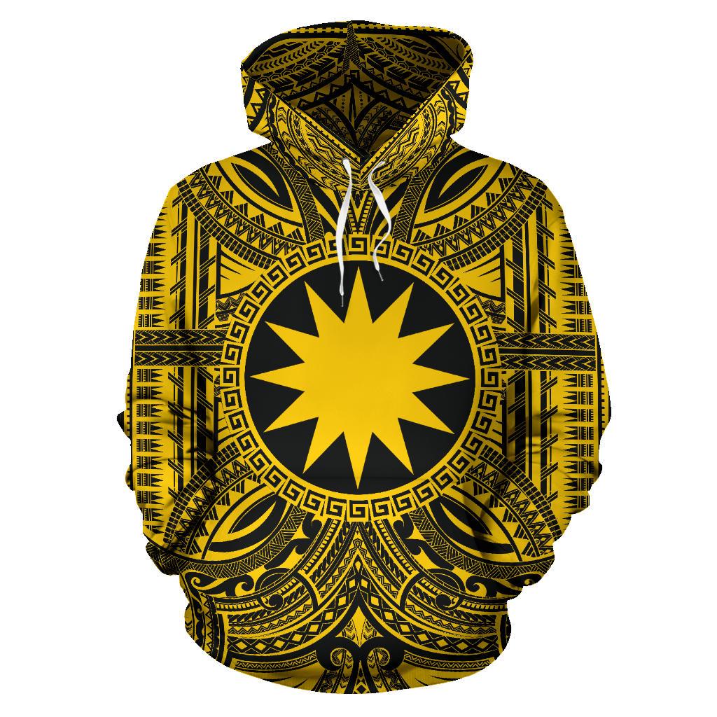 Nauru ll Over Hoodie Nauru Coat of rms Polynesian Gold Black Unisex Gold - Polynesian Pride