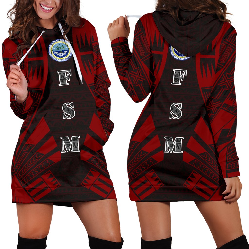 Federated States of Micronesia Hoodie Dress - Polynesian Tattoo Red Red - Polynesian Pride