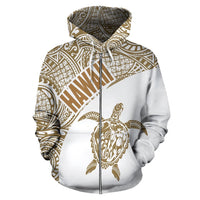 Hawaii Zip up Hoodie Hawaii Turtle Mermaid Polynesian Tattoo White Gold Version - Polynesian Pride