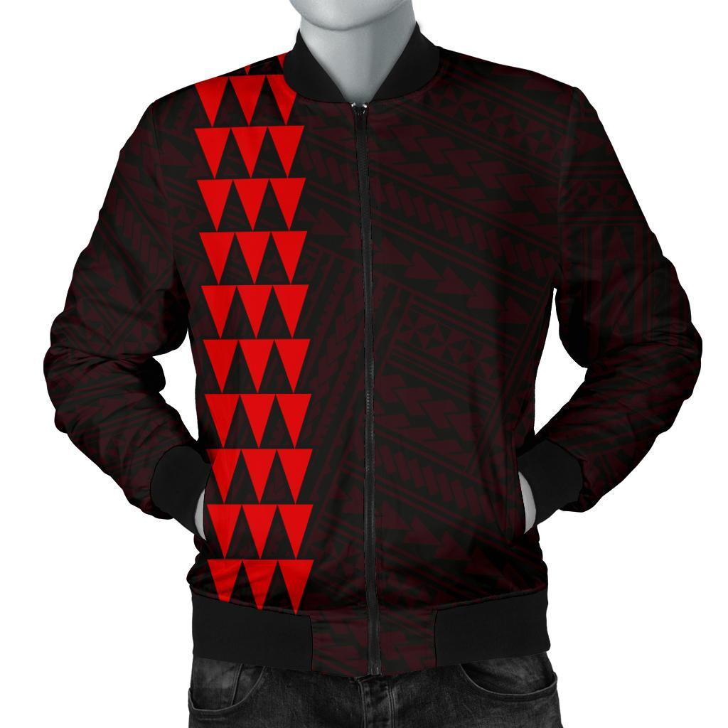 Hawaii Kakau Polynesian Anchor Map Men's Bomber Jacket - Red Red - Polynesian Pride