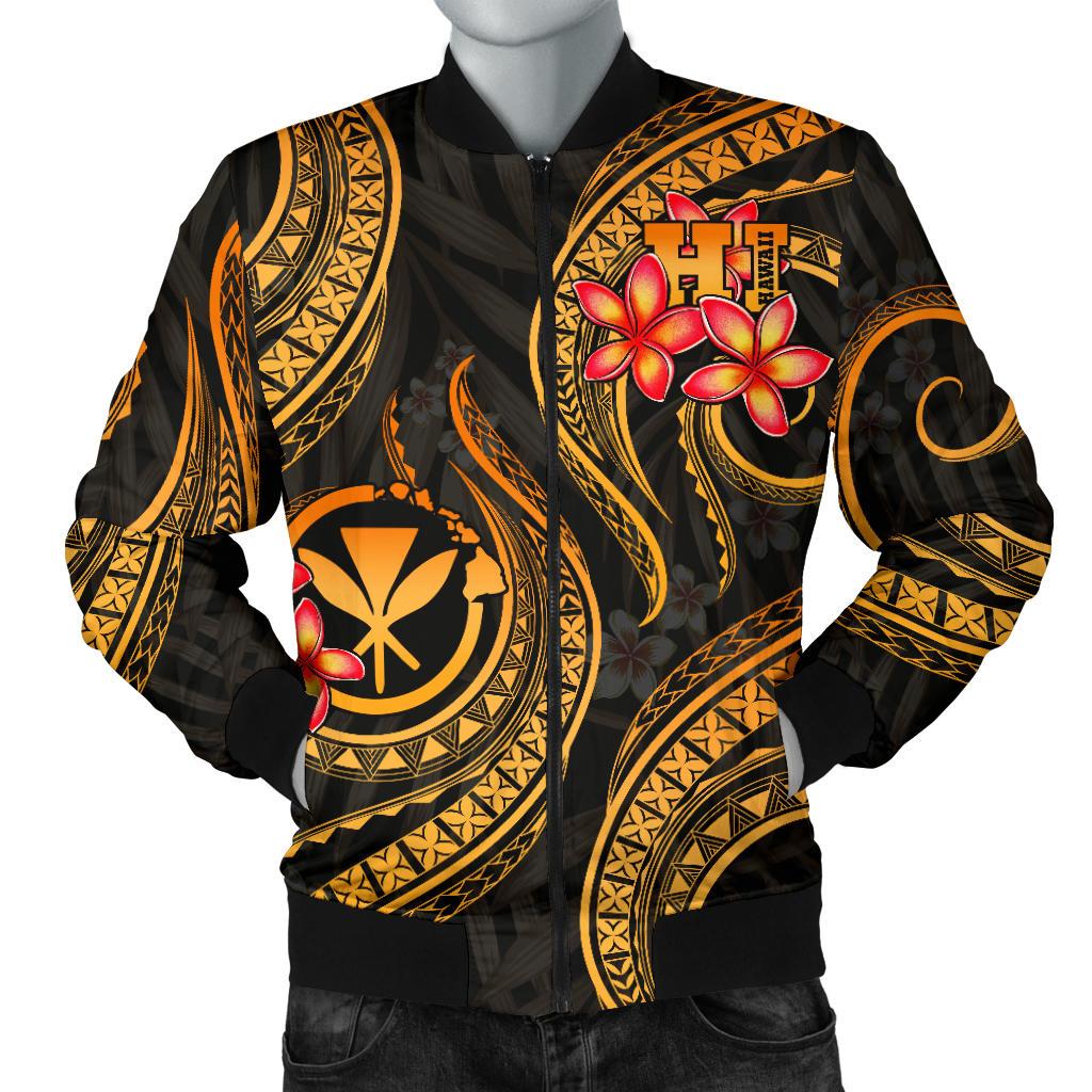 Polynesian Hawaii Men Bomber Jacket - Gold Plumeria - Polynesian Pride