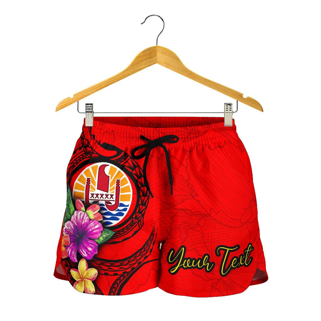 Tahiti Polynesian Custom Personalised Women's Shorts - Floral With Seal Red - Polynesian Pride