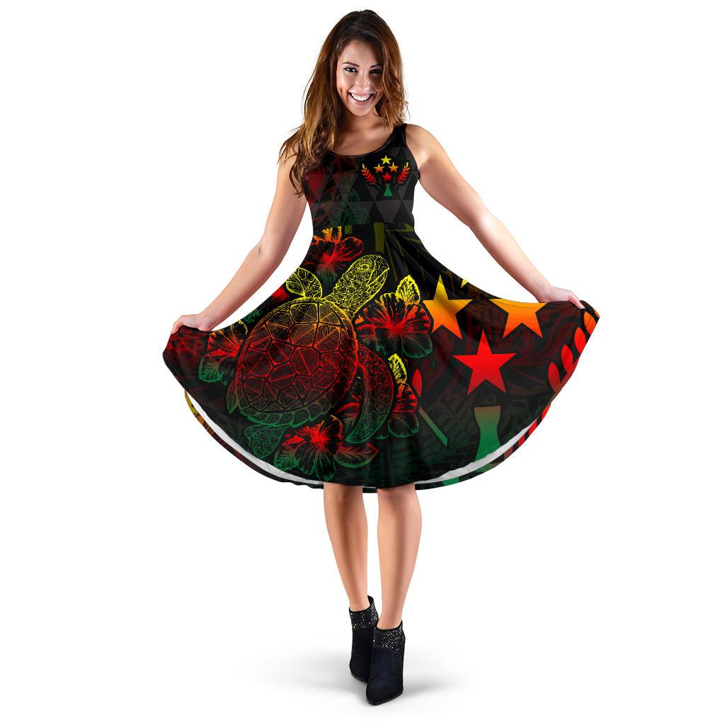 Kosrae Polynesian Midi Dress - Turtle Hibiscus Reggae Women Reggae - Polynesian Pride