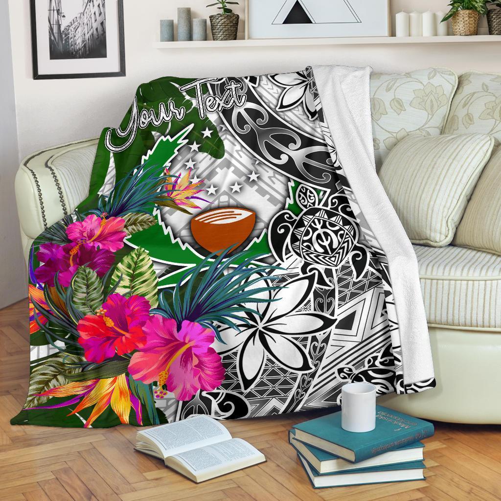 Pohnpei Custom Personalised Premium Blanket White - Turtle Plumeria Banana Leaf - Polynesian Pride