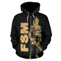 Federates States of Micronesia Zip up Hoodie Micronesian Warrior Gold - Polynesian Pride