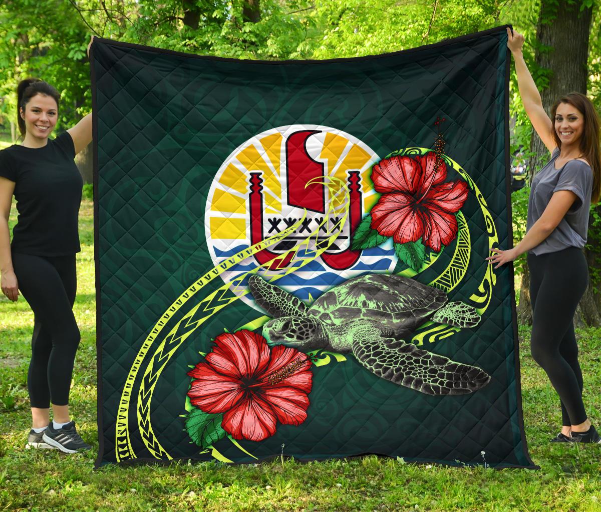 Tahiti Polynesian Premium Quilt - Green Turtle Hibiscus Green - Polynesian Pride