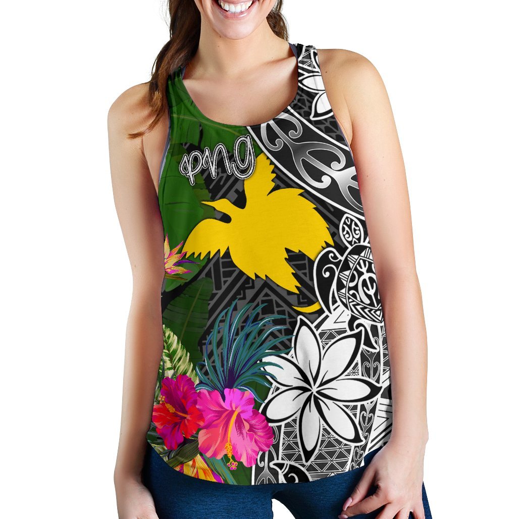 Papua New Guinea Women Racerback Tank - Turtle Plumeria Banana Leaf - Polynesian Pride