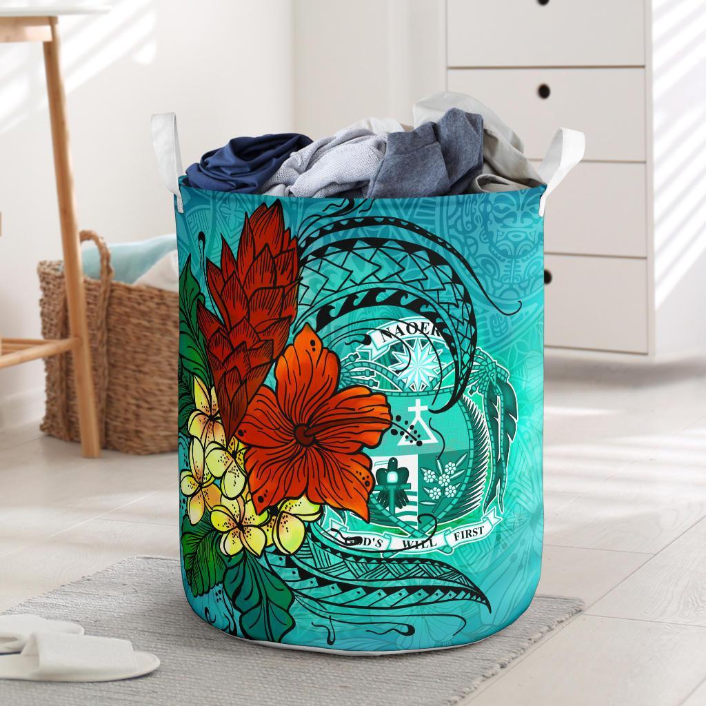 Nauru Laundry Basket - Tropical Flowers Style Laundry Basket - Nauru One Size Blue - Polynesian Pride
