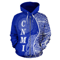 Northern Mariana Islands Polynesian Zip up Hoodie Coconut Tree Blue - Polynesian Pride
