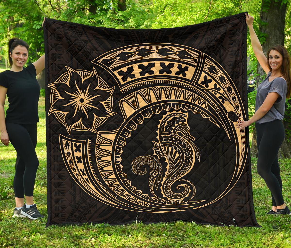 Polynesian Quilt - Polynesian Gold Seahorse Tattoo Gold - Polynesian Pride
