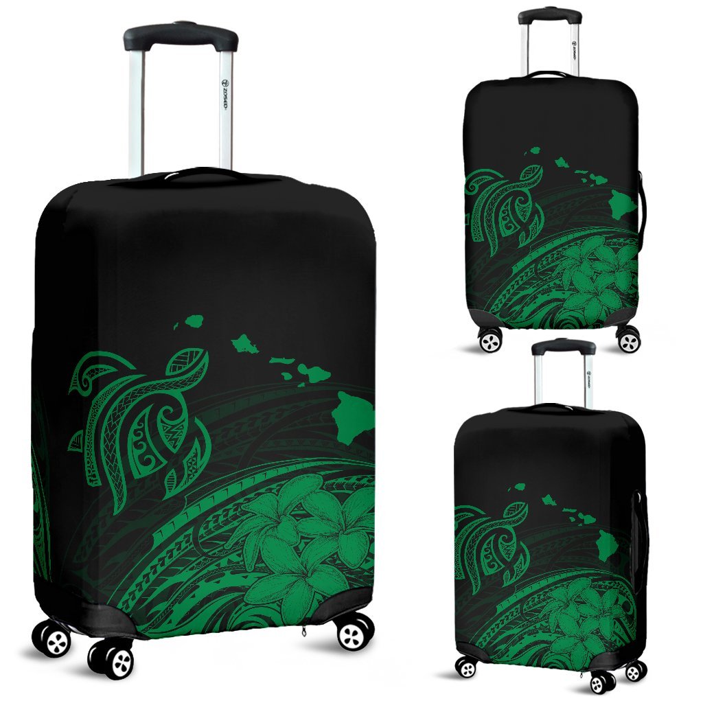 Hawaii Map Plumeria Polynesian Large Green Turtle Luggage Covers Green - Polynesian Pride