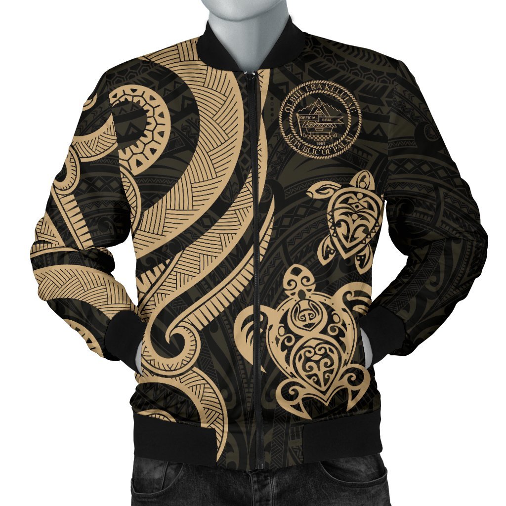 Palau Men's Bomber Jacket - Gold Tentacle Turtle Gold - Polynesian Pride