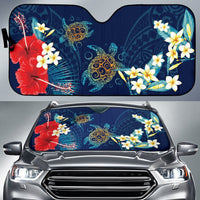 Hawaiian Turtle Hibiscus Polynesian Car Sun Shade - Blue - Edna Style - AH Auto Sun Shade Universal Fit Blue - Polynesian Pride