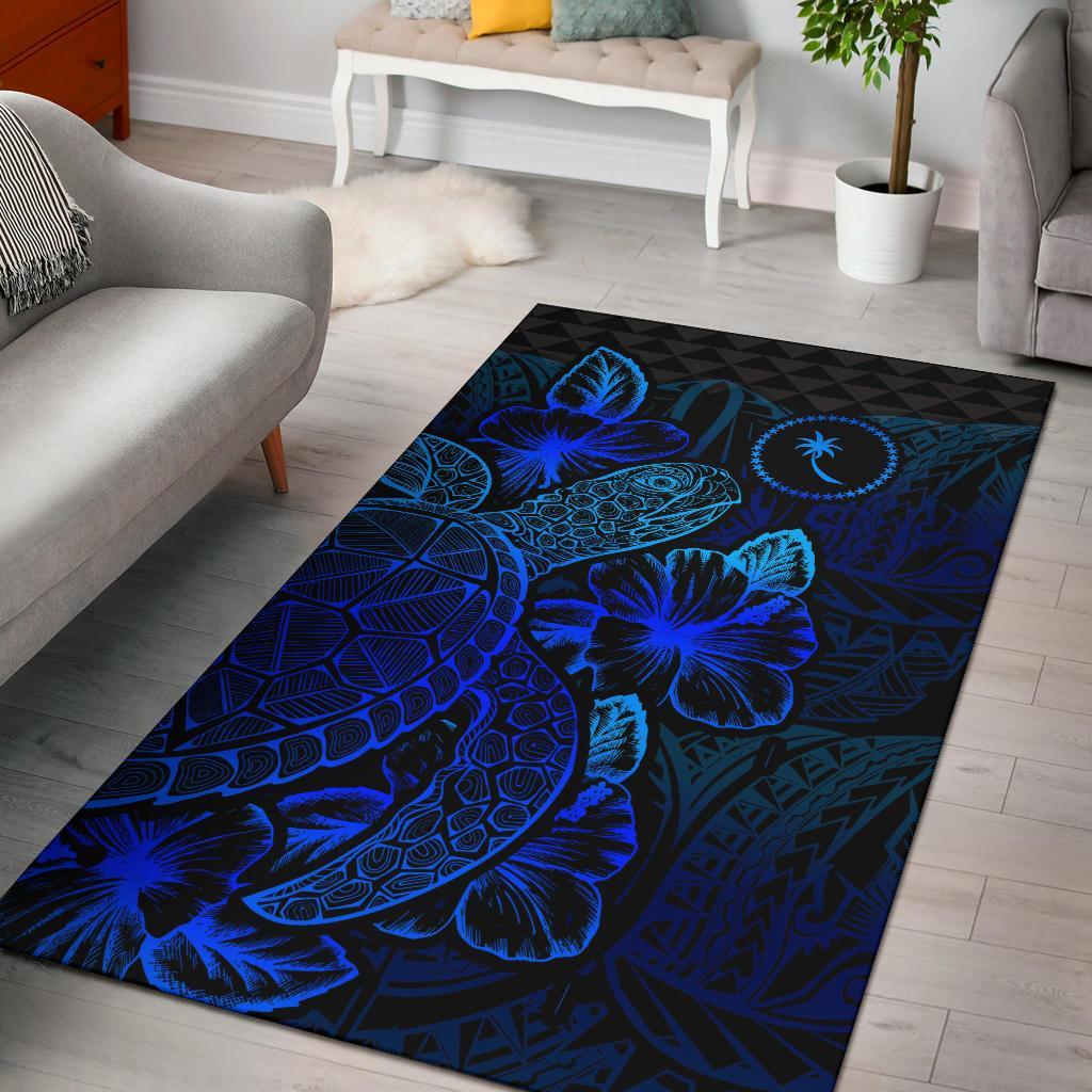 Chuuk Area Rugs Turtle Hibiscus Blue Blue - Polynesian Pride