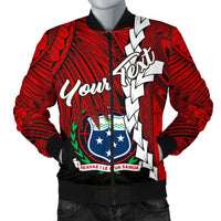 Samoa Polynesian Custom Personalised Men's Bomber Jacket - Tribal Wave Tattoo Flag Color Red - Polynesian Pride