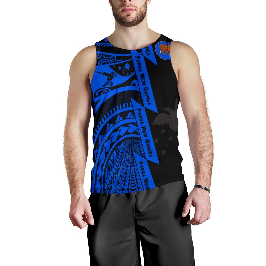 Polynesian Guinea Men's Tank Top - Moana Maui Tattoo With Coat Of Arm Guinea Blue - Polynesian Pride
