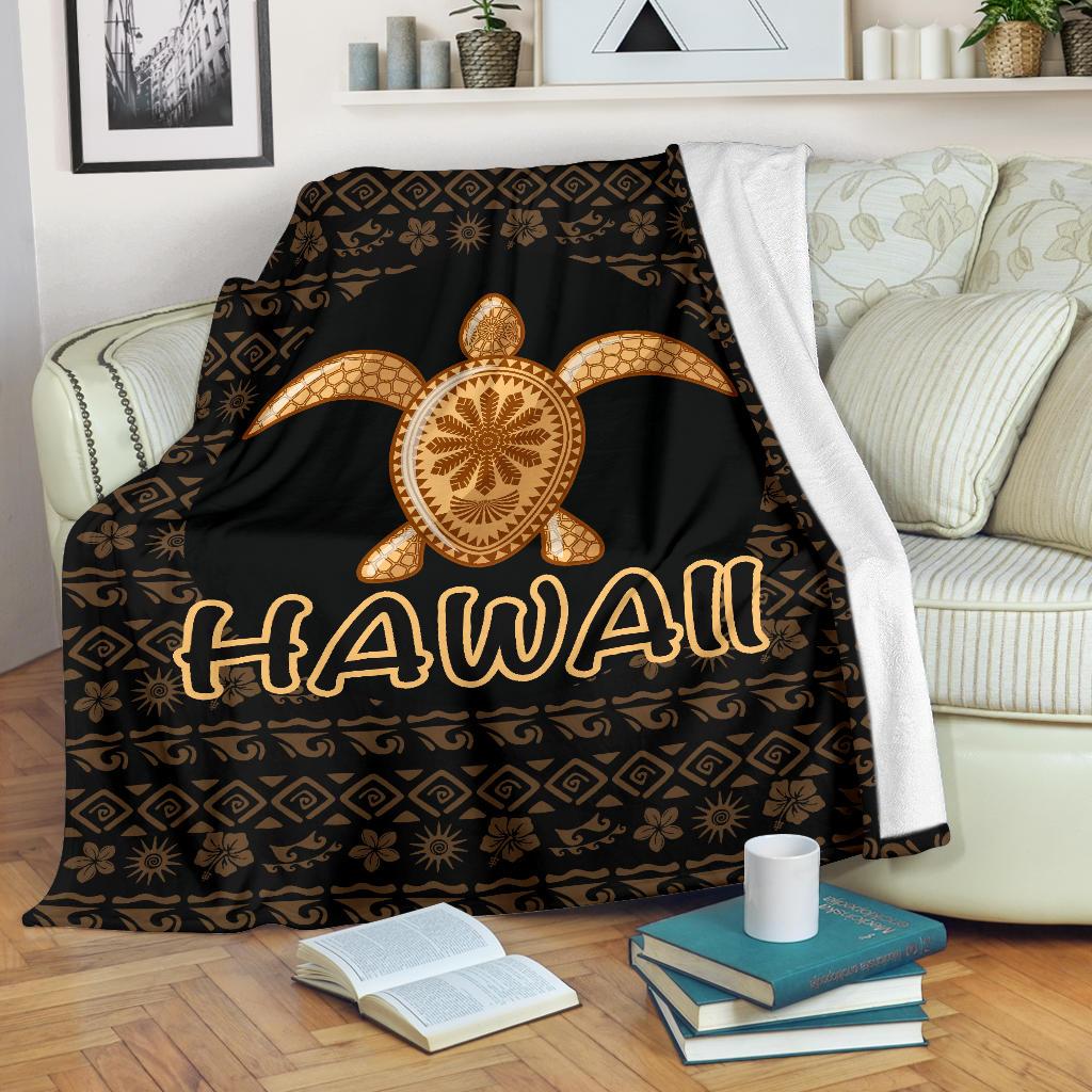 Hawaii Turtle Golden Premium Blankets White - Polynesian Pride