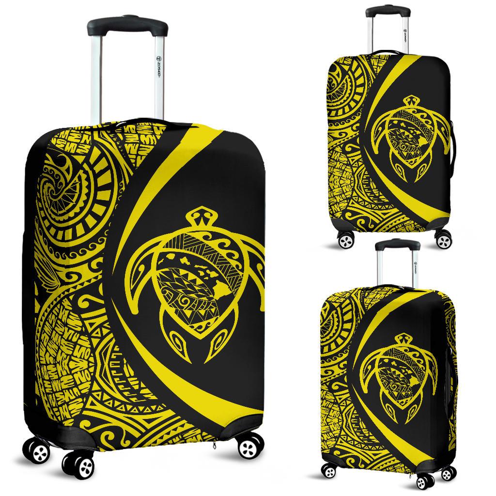 Hawaii Turtle Map Polynesian Luggage Cover - Yellow - Circle Style Yellow - Polynesian Pride