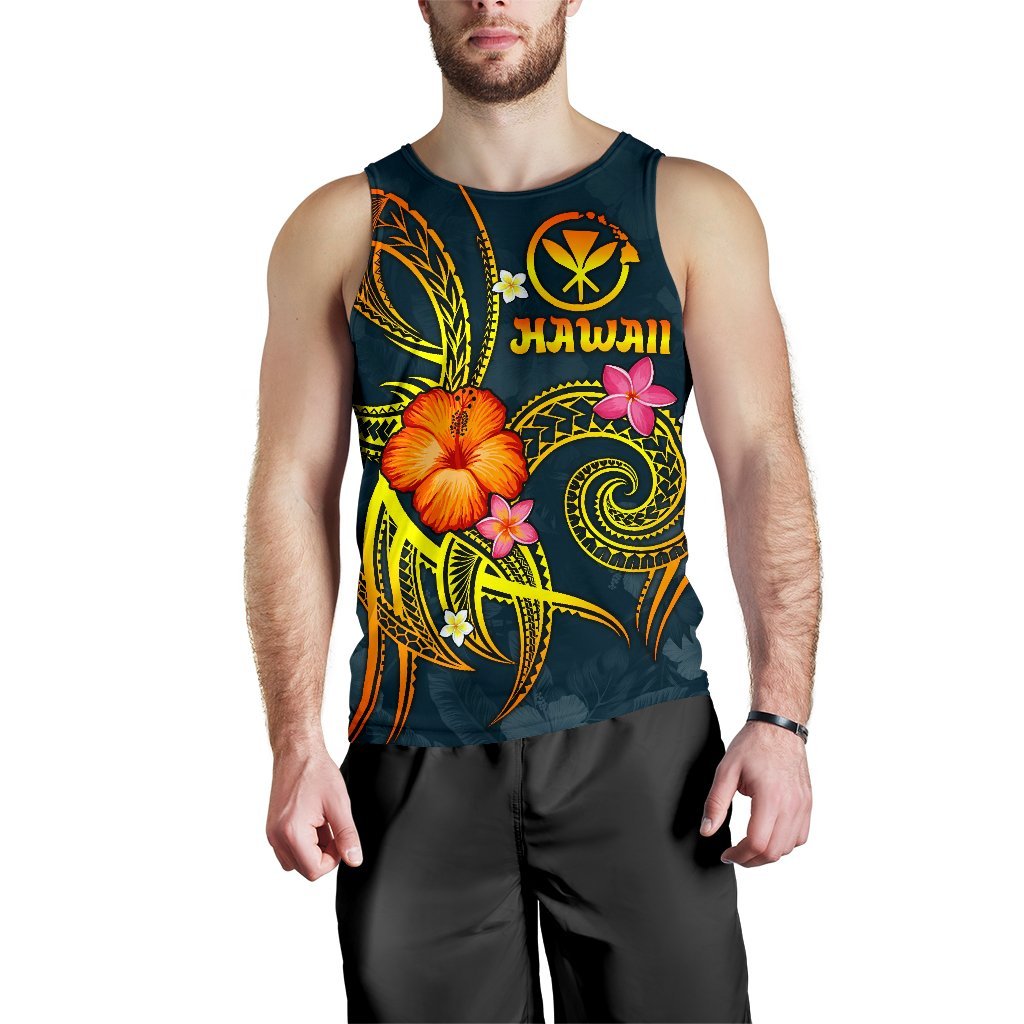 Polynesian Hawaii Men's Tank Top - Legend of Kanaka Maoli (Blue) - Polynesian Pride