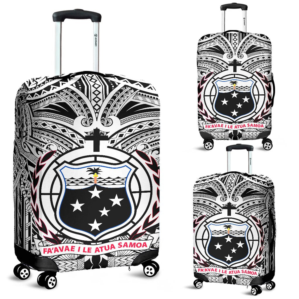 Samoa Luggage Covers - Samoa Coat Of Arm, Polynesian Tattoo White And Black White - Polynesian Pride