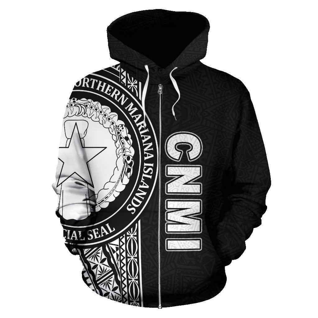 Northern Mariana Islands Polynesian All Over Zip up Hoodie Black Line - Polynesian Pride