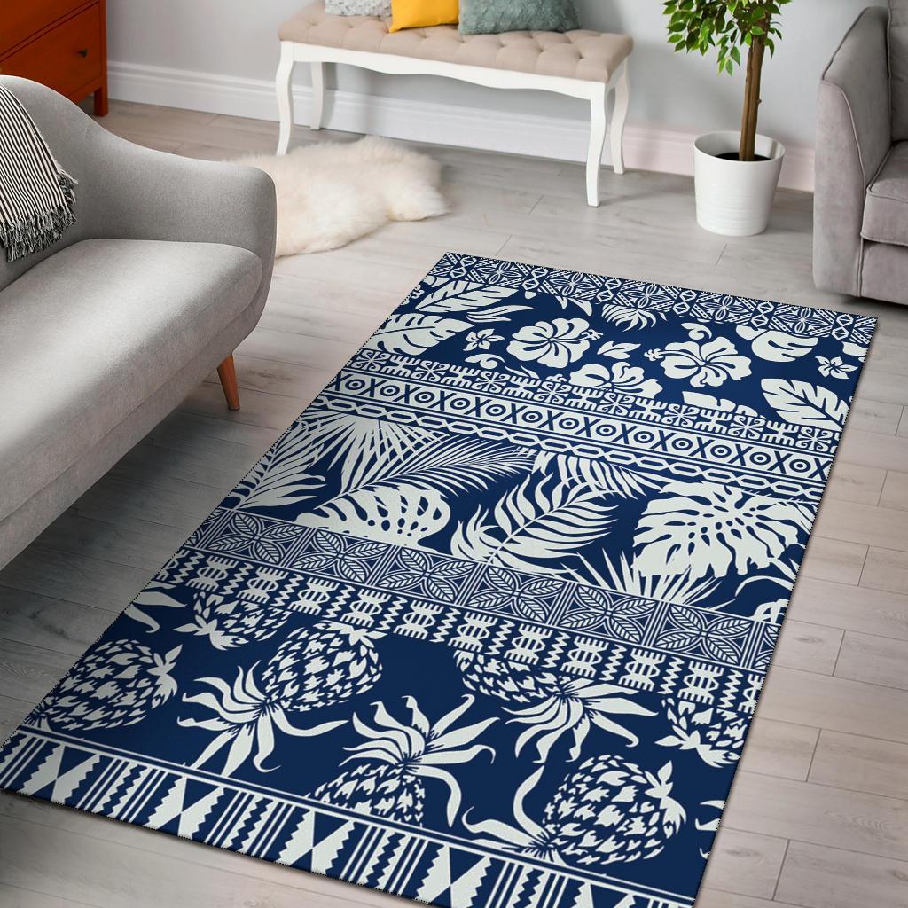 Polynesian Area Rug - Hibiscus Tropical Leaves Pattern Vintage Color - Polynesian Pride