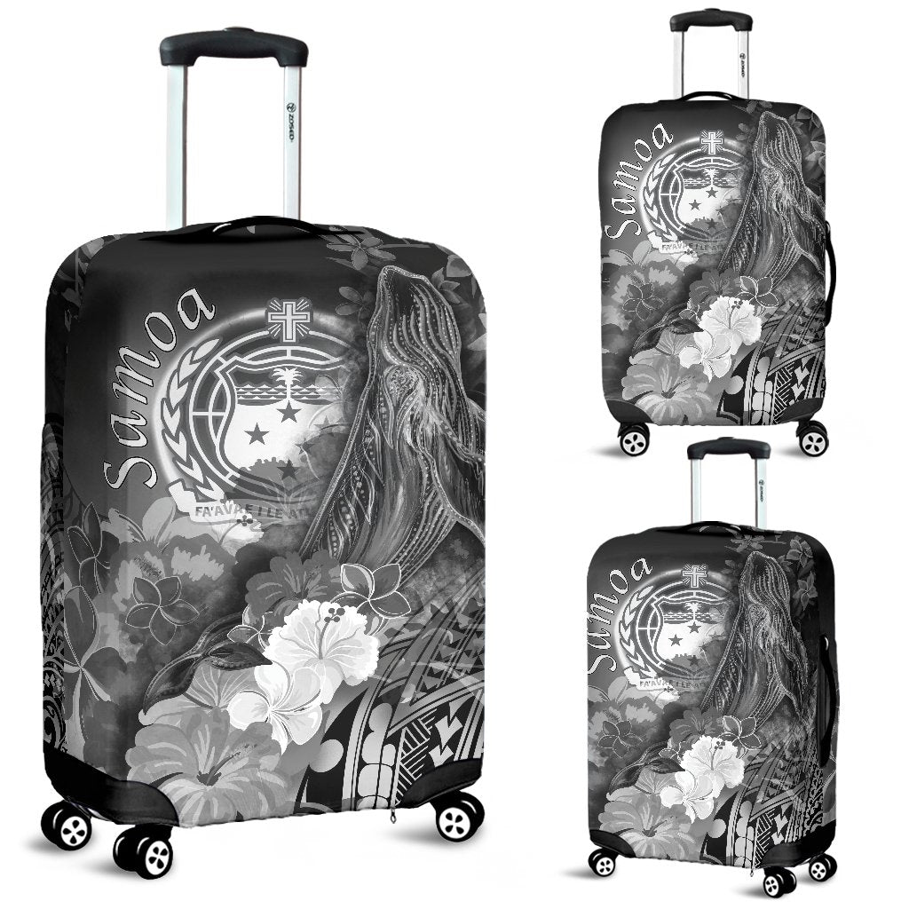 Samoa Luggage Covers - Humpback Whale with Tropical Flowers (White) - Polynesian Pride