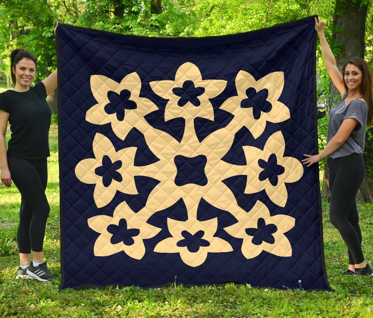 Hawaiian Premium Quilt Royal Pattern - Indigo - A1 Style Indigo - Polynesian Pride