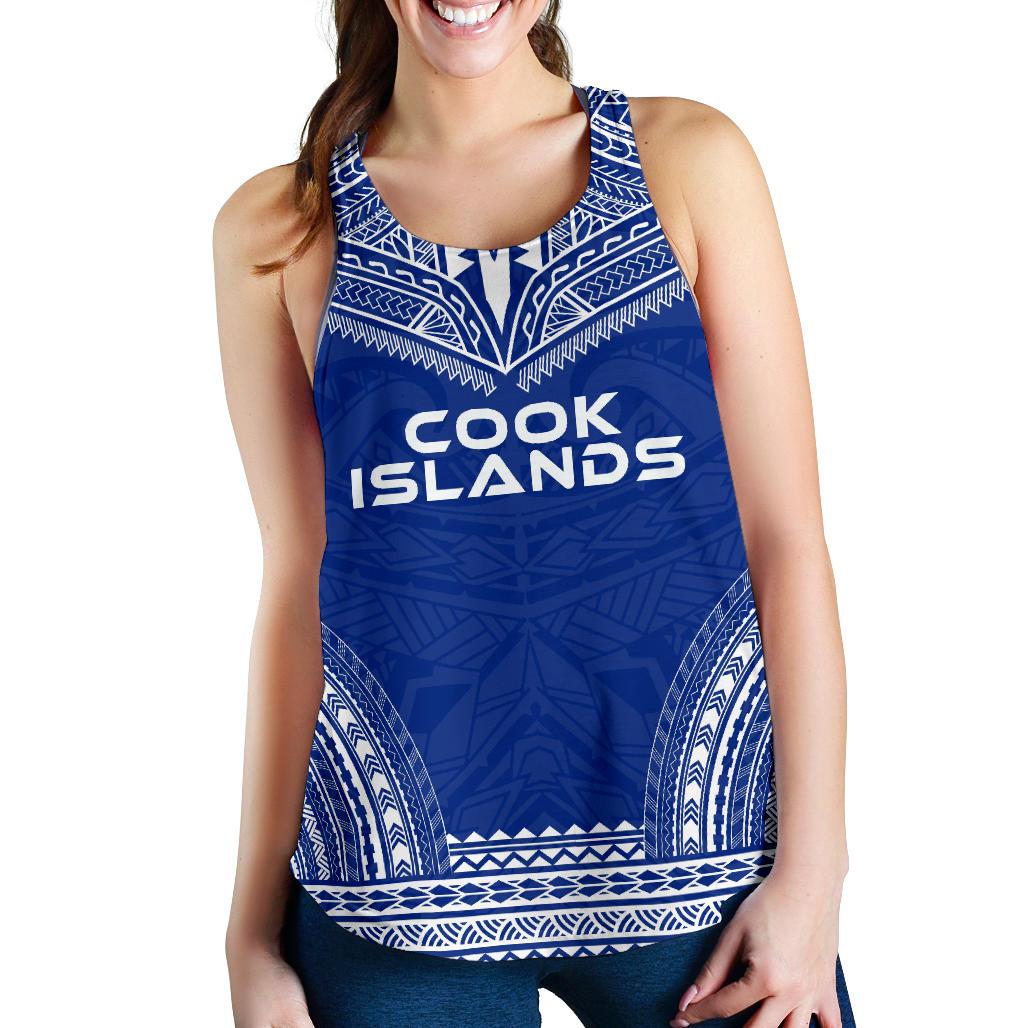 Cook Islands Women's Racerback Tank - Polynesian Chief Flag Version Blue - Polynesian Pride