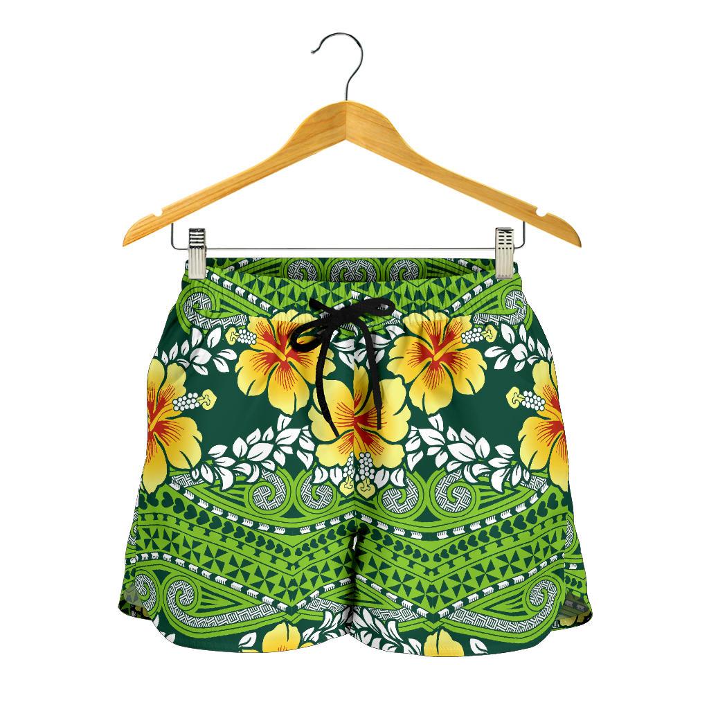 Polynesian Women Shorts - Polynesian Hibiscus Patterns Women Green - Polynesian Pride