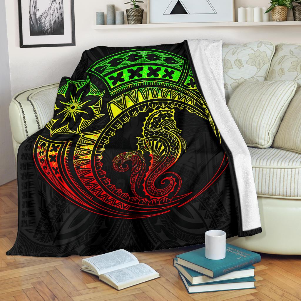Seahorse Polynesian Blanket - Polynesian Tattoo Reggae White - Polynesian Pride