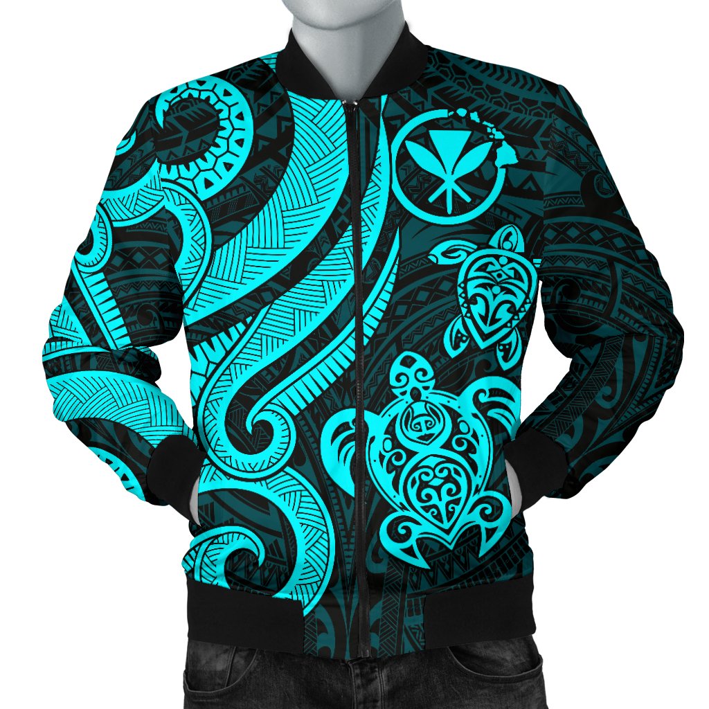 Polynesian Hawaii (Kanaka Maoli) Men Bomber Jacket - Turquoise Tentacle Turtle - Polynesian Pride