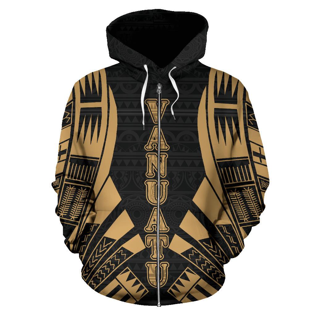 Vanuatu Polynesian Zip up Hoodie Gold Tattoo - Polynesian Pride