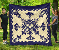 Hawaiian Pineapple Pattern Premium Quilt - Blue - Argu Style - AH Blue - Polynesian Pride