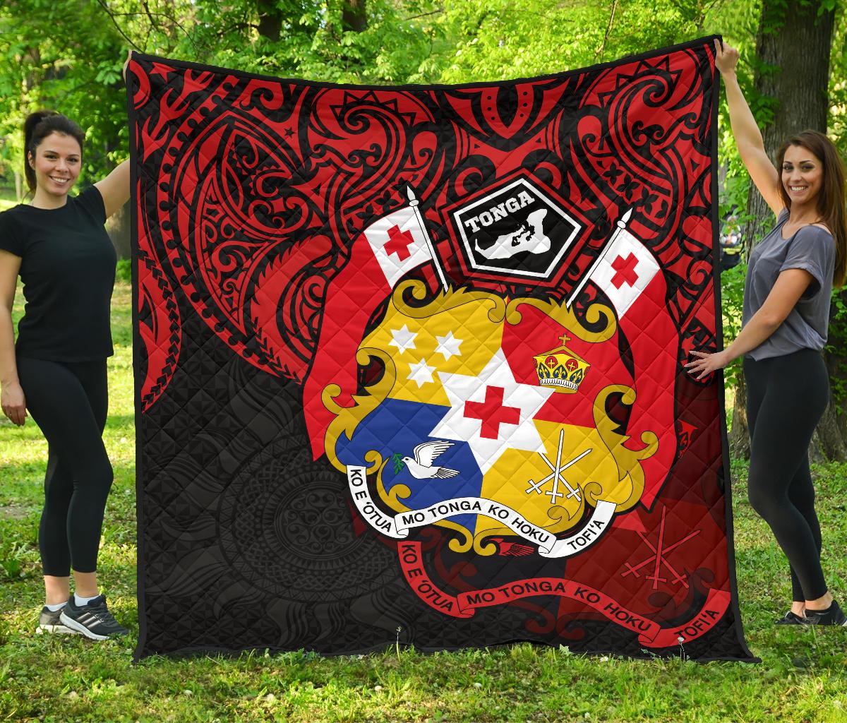 Tonga Polynesian Premium Quilt - Tongan Coat Of Arms Polynesian Tattoo - Polynesian Pride