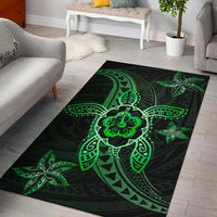 Kanaka Map Hibiscus Plumeria Turtle Art Polynesian Area Rug Green AH Green - Polynesian Pride