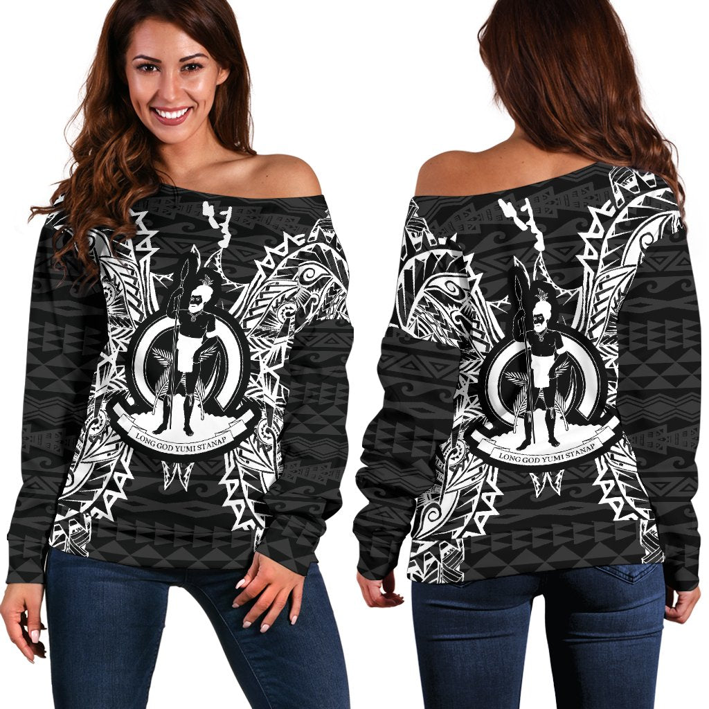 Vanuatu Polynesian Shoulder Sweater Map Black Black - Polynesian Pride