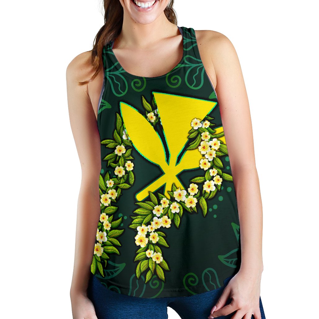 Polynesian Hawaii Women Racerback Tank - Ti Leaf Lei Turtle - Polynesian Pride