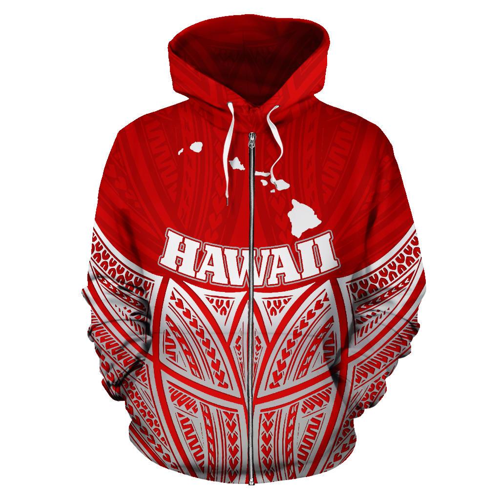 Hawaii Polynesian Zip up Hoodie Red Pride Map and Seal - Polynesian Pride