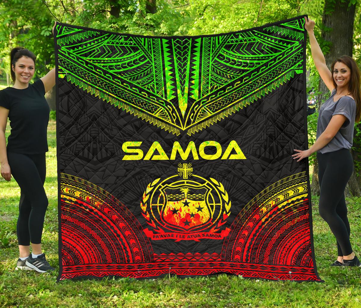 Samoa Premium Quilt - Samoa Coat Of Arms Polynesian Chief Reggae Version - Polynesian Pride