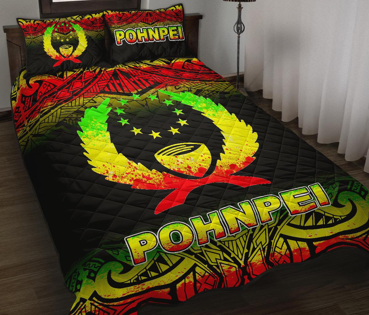 Pohnpei Quilt Bed Set - Pohnpei Flag Fog Style Reggae Version - Polynesian Pride