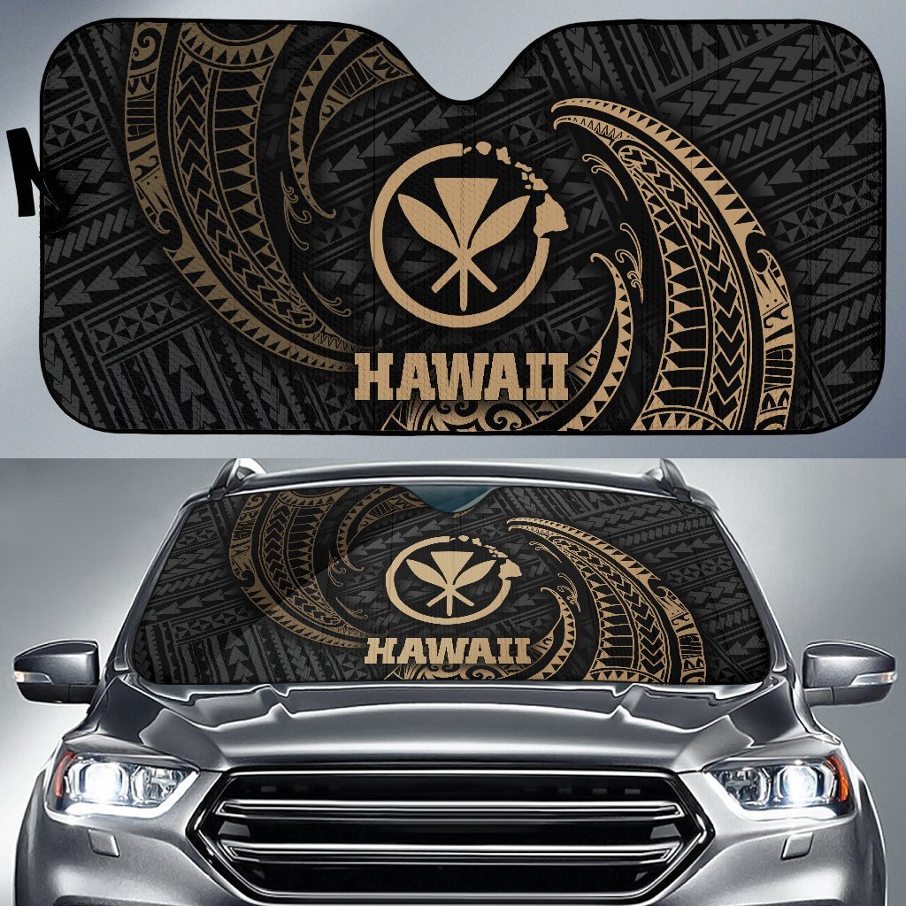 Polynesian Hawaii Sun Shades - Gold Tribal Wave Auto Sun Shade Universal Fit Gold - Polynesian Pride