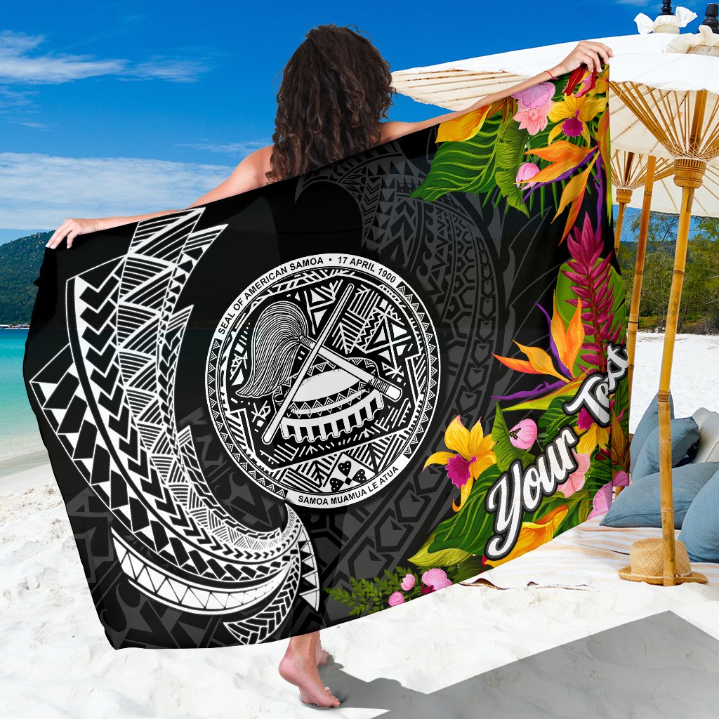 American Samoa Sarong - Custom Personalised Seal Spiral Polynesian Patterns Sarong - American Samoa Black - Polynesian Pride