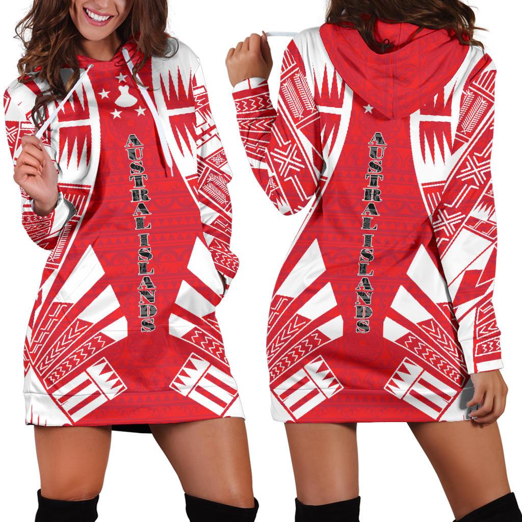 Austral Islands Hoodie Dress - Polynesian Tattoo Flag Black - Polynesian Pride