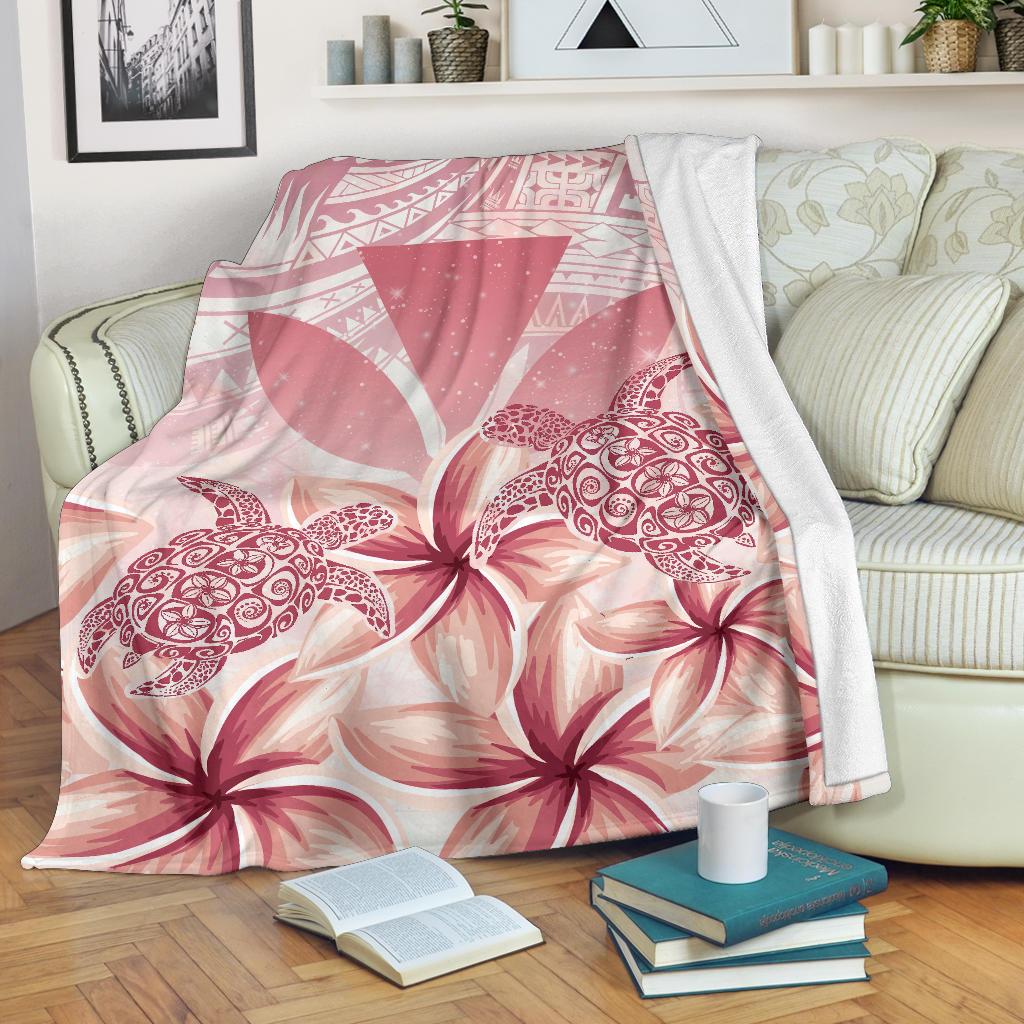 Hawaii Turtle Kanaka Plumeria Polynesian Pink Premium Blanket White - Polynesian Pride