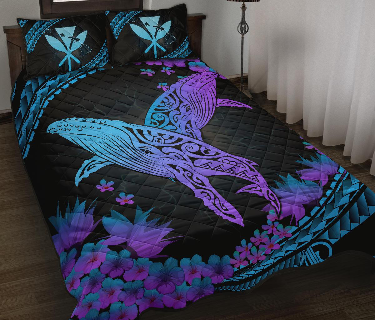 Hawaii Whale Polynesian Hibiscus Quilt Bed Set - Lae Style - Polynesian Pride