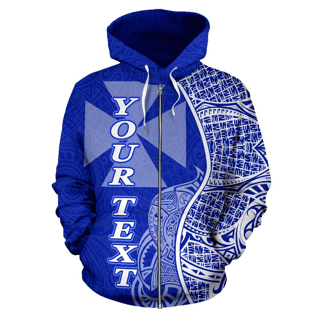 Wallis and Futuna Polynesian Custom Zip up Hoodie Coconut Blue - Polynesian Pride